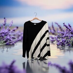 CHICOS Black and White Luxury Striped Sweater